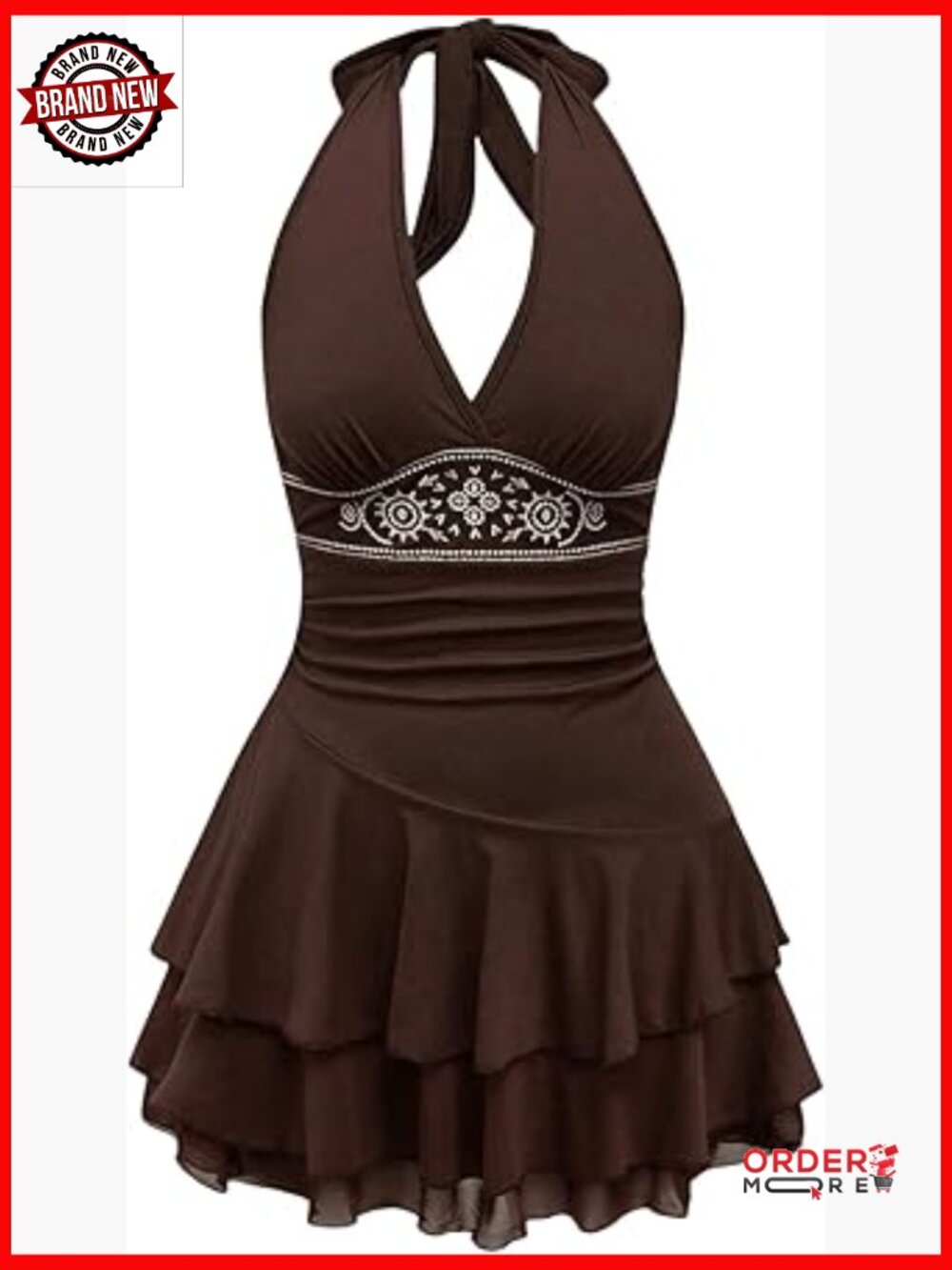 Halter Backless Flowy Cowgirl Mini Dress Sleeveless Ruched Tiered Layer